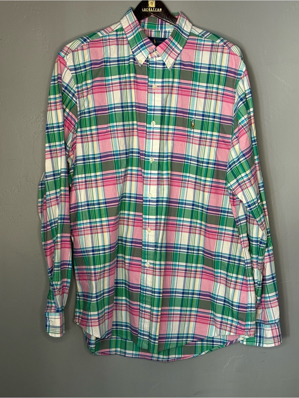 Ralph Lauren Pink and Green Button Up ~ Size XL